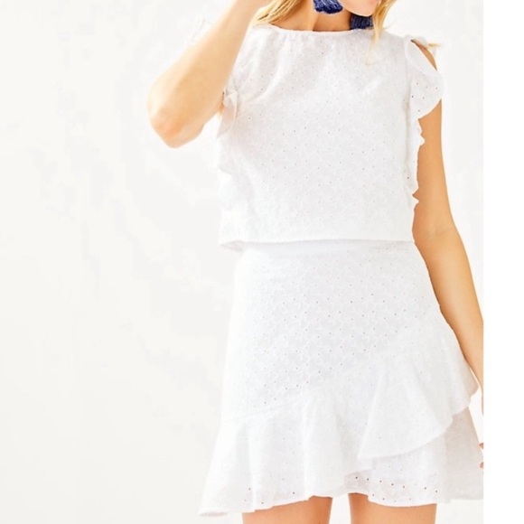 Lilly Pulitzer White Eyelet Ruffle Skirt and Top Set - Picture 2 of 11